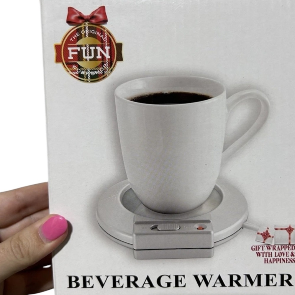 The Original Fun Workshop Beverage Warmer Electric Mug Heater Coffee Tea Silver